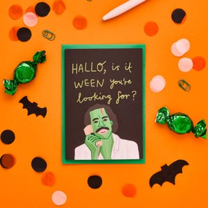 Lustige Halloween-Karte | Lionel Richie ''Hallo Ist Es 'Ween You're Looking For | Gruseliges Wortspiel-Halloween-Gruß-Karte