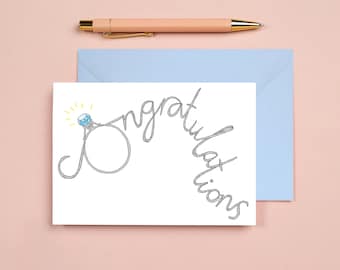 Engagement Card | Diamond Ring Card | Congratulations Engagement Card | Typography Engagement Card