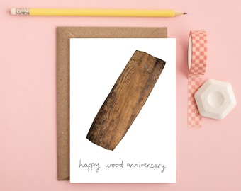 Wood anniversary card, 5th anniversary, hand drawn card, fifth anniversary,  illustration, love card - wooden anniversary - husband wife