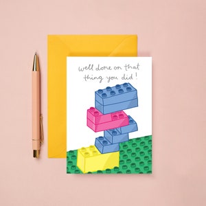 Bravo pour ce que vous avez fait ! | Carte de voeux drôle bien faite | Tour de briques | Nouvelle carte de travail | Carte de réussite pour l'examen | Carte de fin d'études