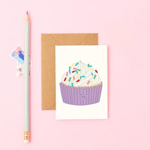 Mini Cupcake Karte | Niedliche Mini Grußkarte zum Geburtstag | Kleine Lebensmittelkarte | Pastell Cupcake | Kinder Party Einladung | Kleine süße Karte