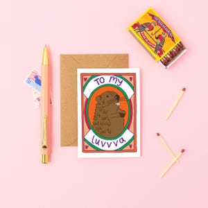 Tarjeta de amor peculiar / Lindo diseño de castor para cumpleaños / Tarjeta divertida de aniversario o día de San Valentín / Linda tarjeta mini A7