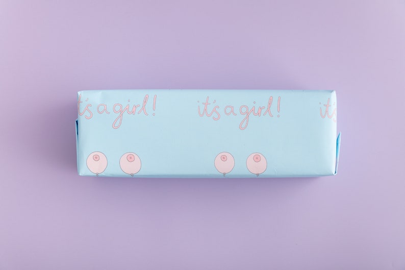 It's a girl New baby wrapping paper, Pregnancy gift wrap, Newborn baby gift wrap, Baby girl gift wrap, funny baby gift wrap, booby balloons image 3