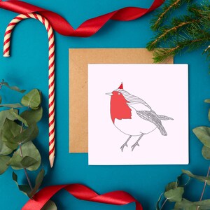 Cartão de Natal Robin | Design de Pássaro Festivo | Saudação de Natal Sazonal | Robin Redbreast Festivo