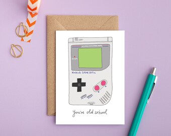 Old school birthday card, hand drawn card, illustrated card, 90's card, birthday card, illustration, vintage, retro games console