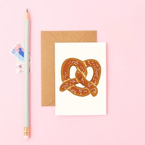 Mini Cartão Pretzel | Saudação Fofa para Gastronomia | Pequeno Presente de Lanche | Pequeno Bilhete de Padaria | Papelaria Peculiar | Cartão Divertido de Junk Food | Cartão de Comida de NYC