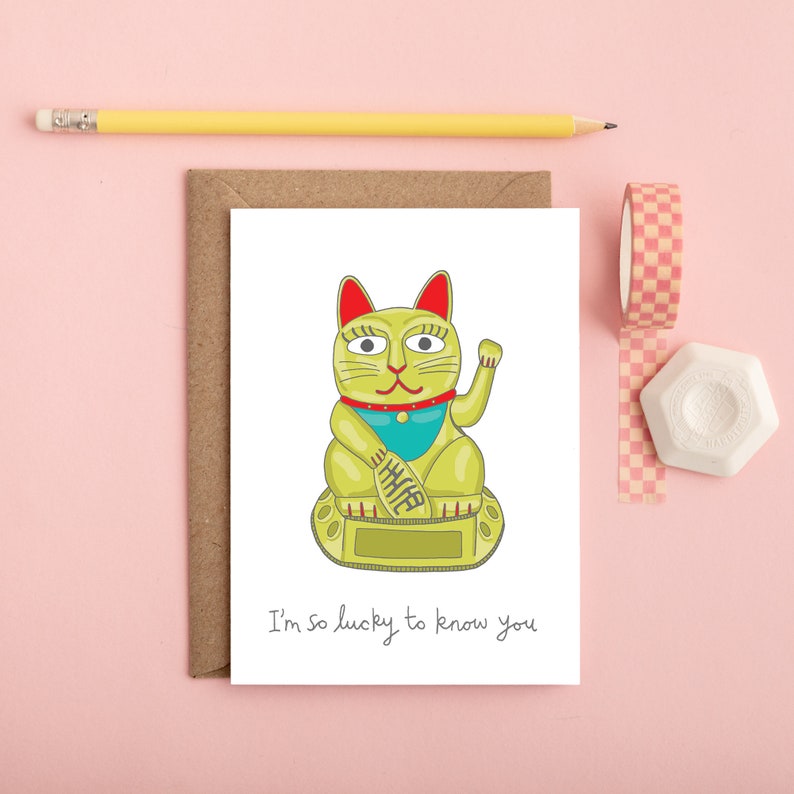 Lucky Cat Card So Lucky To Know You Thank You Card Thinking Of You Card Best Friend Card Friendship Card image 2