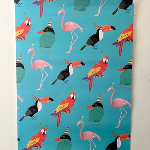 Tropische Vogel Packpapier Geburtstag Packpapier Geschenk-Wrap Papagei Flamingo Kinder Geburtstag Retro-Strand-Party Kitsch Toucan Bild 8