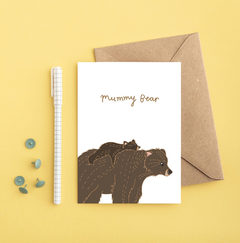 Mother's Day card illustration of mummy bear carrying baby bear on her back
