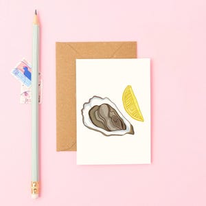 Mini Oyster Greeting Card | Cute Coastal Card | Small A7 Card with Envelope | Seafood Illustration | Eco Friendly Love Note