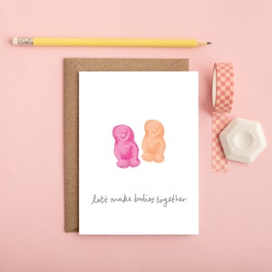 Tarjeta de San Valentín, hagamos bebés juntos, tarjeta de aniversario, tarjeta de amor, tarjeta ilustrada, , tarjeta de San Valentín divertida, bebés de gelatina