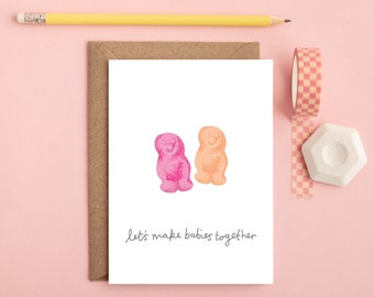 Valentinstagskarte, Let es make Babies together, Jubiläumskarte, Liebeskarte, Illustrierte Karte, lustige Valentinstagskarte, Jelly Babies