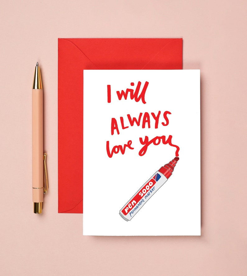 I Will Always Love You Card Valentines Card Anniversary Card Hand Drawn Card Whitney Houston Song Sweet Sentimental Love Card image 1