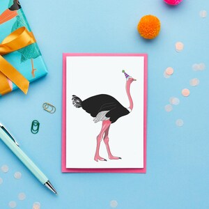 Ostrich Birthday Card | Colourful Birthday Card | Teenager Birthday Card | Kids Birthday Card | Pink Envelope