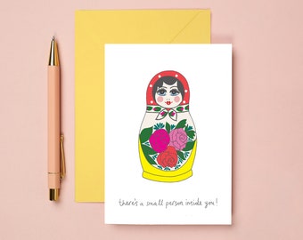 Pregnancy Card | Expecting Card | Mum-to-be Card | Illustrated card | Russian Doll | Matryoshka | Funny Expectant Mother Card