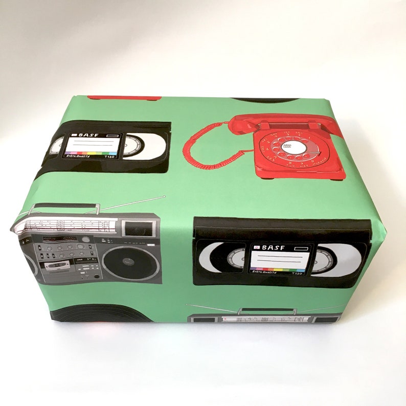 Retro wrapping paper birthday wrapping paper gift wrap retro music 80's birthday retro party boombox record vinyl image 6