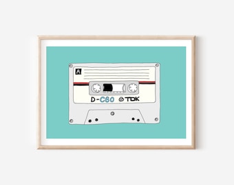 Impression sur cassette | Cadeau d'amant de musique | Impression de musique | Cadeau pour lui | Cadeau pour elle | Impression des années 80 | Impression des années 90 | Art mural musique