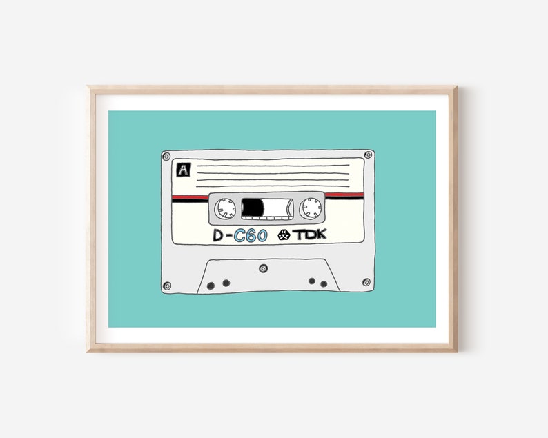 Cassette Tape Print Music Lover Gift Music Print Gift For Him Gift For Her 80's Print 90's Print Music Wall Art image 1