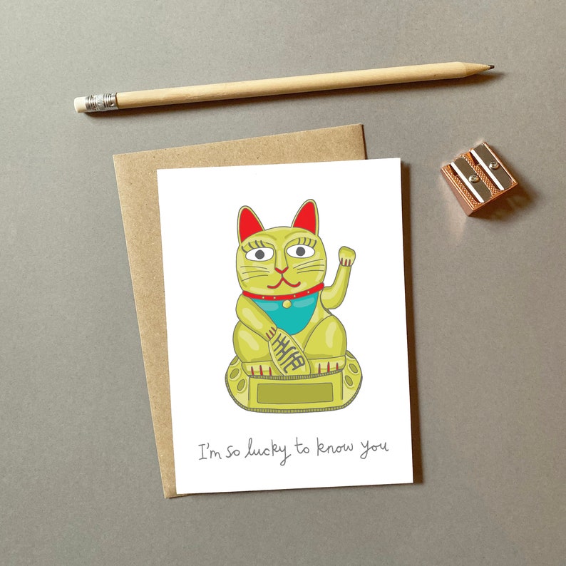 Lucky Cat Card So Lucky To Know You Thank You Card Thinking Of You Card Best Friend Card Friendship Card image 3