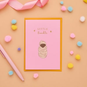 nouvelle carte bébé fille | Dessin dessiné à la main « Petit lot » | doux bébé emballé | Carte originale pour nouveau-né | Jolie carte de voeux pour un nouvel arrivage