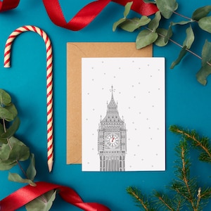 Biglietto di Natale Big Ben / Biglietto di auguri per le vacanze a Londra / Punto di riferimento festivo di Londra / Natale nel Regno Unito / Biglietto Big Ben innevato / Biglietto di auguri di Natale