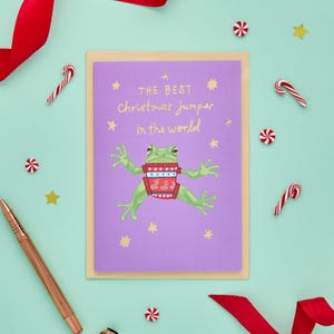 Quirky Frog Christmas Card | Best Christmas Jumper Ever | Funny Holiday Card | Luxury Gold Foil Holiday Greeting Card | Humorous Xmas Card