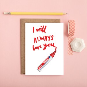 I Will Always Love You Card Valentines Card Anniversary Card Hand Drawn Card Whitney Houston Song Sweet Sentimental Love Card image 2