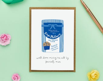 Tarjeta sincera para el Día de la Madre / Juego de palabras con harina leudante / Tarjeta para madres solteras / Saludo humorístico para madres / Regalo de agradecimiento para madres