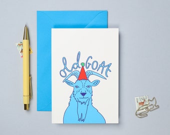 Old Goat Birthday Card | Goat Birthday Card | Goat in a Party Hat | Funny Old Person Birthday Card | Funny Getting Older Card