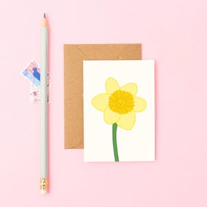 ミニ水仙カード | 小さな花柄イースターカード | かわいい春の花のイラスト | ウェールズの花のカード | 小さな母の日カード