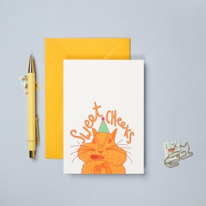 Sweet Cheeks Birthday Card Chipmunk Birthday Card Chipmunk in a Party Hat Valentines Card Funny Anniversary Card image 1