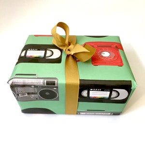 Retro wrapping paper birthday wrapping paper gift wrap retro music 80's birthday retro party boombox record vinyl image 3