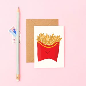 Mini Pommes Karte | Winzige Fast Food Grußkarte | Niedliche Smiley-Chips | Lustige Kawaii Karte | Kleine Geburtstagsnotiz | Lustige Foodie Karte