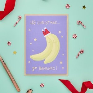 Go Bananas Christmas Card | Quirky Holiday Greeting Card | Funny Festive Card | Funny Christmas Card | Luxury Gold Foil Christmas Card