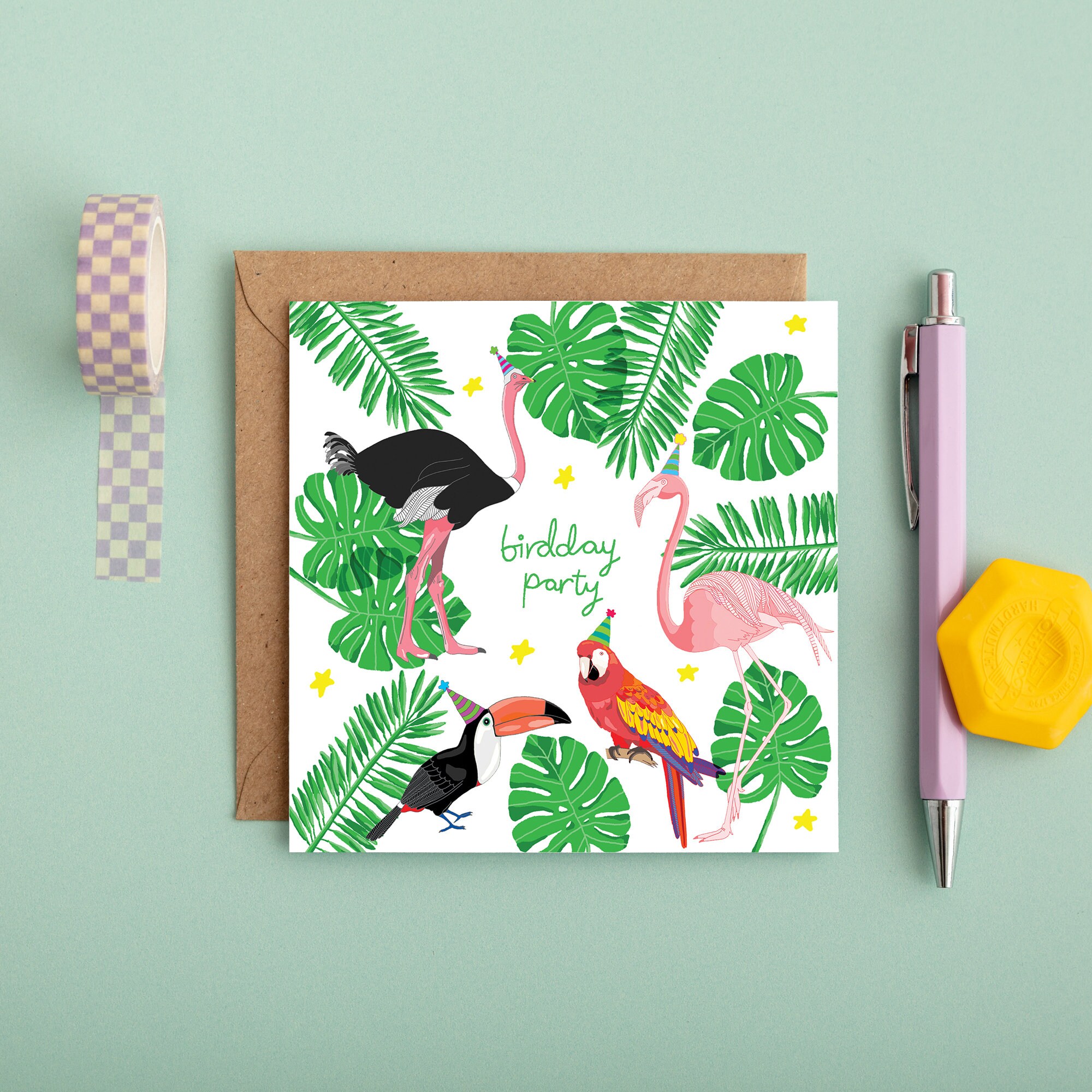 BIRTHDAY CARD Hand Drawn Card Birthday Party Birds - Etsy