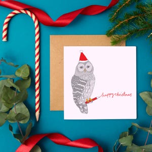 Carte de Noël originale de hibou | Carte de Noël drôle | Cadeau pour les amoureux des animaux | carte de Noël d'oiseau | Carte de voeux unique pour les fêtes