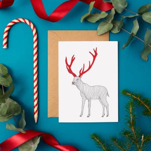 Elegante biglietto di Natale Rudolf / Design unico di renne / Biglietto di Natale di cervo