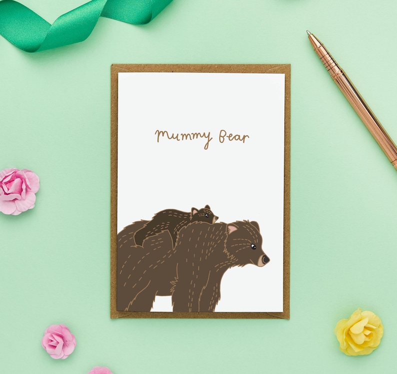 Mother's Day card illustration of mummy bear carrying baby bear on her back