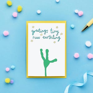Saludos Nuevo terrícola / Tarjeta de bebé nueva divertida / Tarjeta de bebé recién nacido / Tarjeta de niño / Tarjeta de niña / Tarjeta alienígena