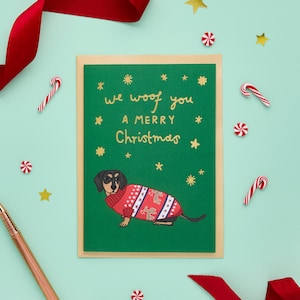 We Woof You a Merry Christmas Card | Cute Dachshund Holiday Card | Sausage Dog Christmas Card | Dog Lovers Christmas Card