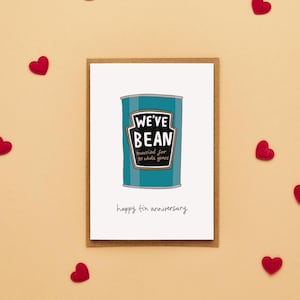 Tarjeta del décimo aniversario / Tarjeta de aniversario en lata / Tarjeta divertida del décimo aniversario / Tarjeta de esposo y esposa / Tarjeta de frijoles horneados