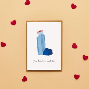 Tarjeta de San Valentín divertida para el asma / Tarjeta de amor inhalador / Tarjeta de amor divertida / Tarjeta de San Valentín divertida / Tarjeta asmática