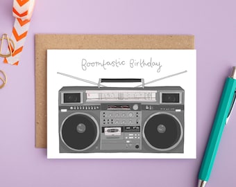 Boombox birthday card, hip hop, funny card, illustration, 80's boombox, hand drawn card, block party, old school, cool birthday
