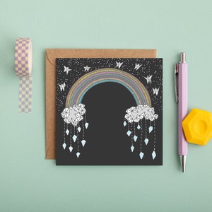 Cartões desenhados à mão // Cartões ilustrados // cartões de felicitações // ilustração // diamante // arco-íris // desenho de linha // para ela // novo bebê