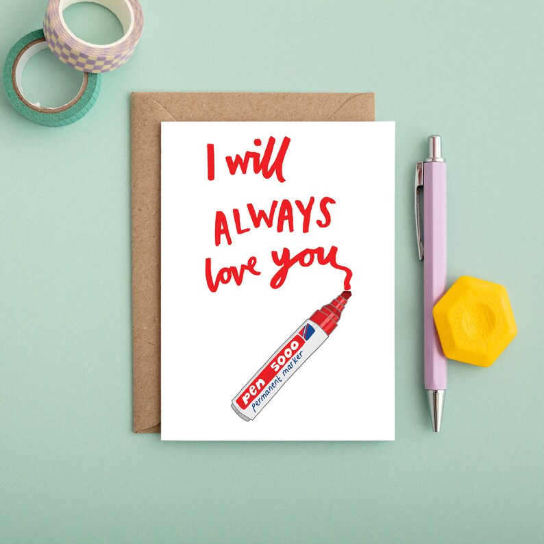 I Will Always Love You Card Valentines Card Anniversary Card Hand Drawn Card Whitney Houston Song Sweet Sentimental Love Card image 3