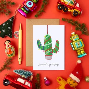 Biglietto di Natale con cactus / Design natalizio retrò / Biglietto di auguri unico per le vacanze nel deserto / Biglietto di Natale eccentrico / Biglietto di Natale divertente / Biglietto di cactus festivo