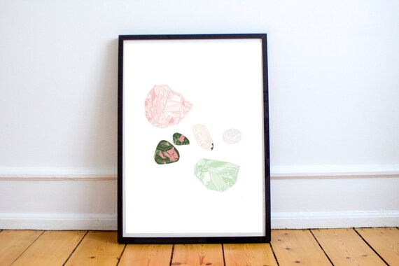 illustration print - gemstone art - art prints - wall art prints - precious stone - hand drawn - gift for girlfriend - fertility crystals