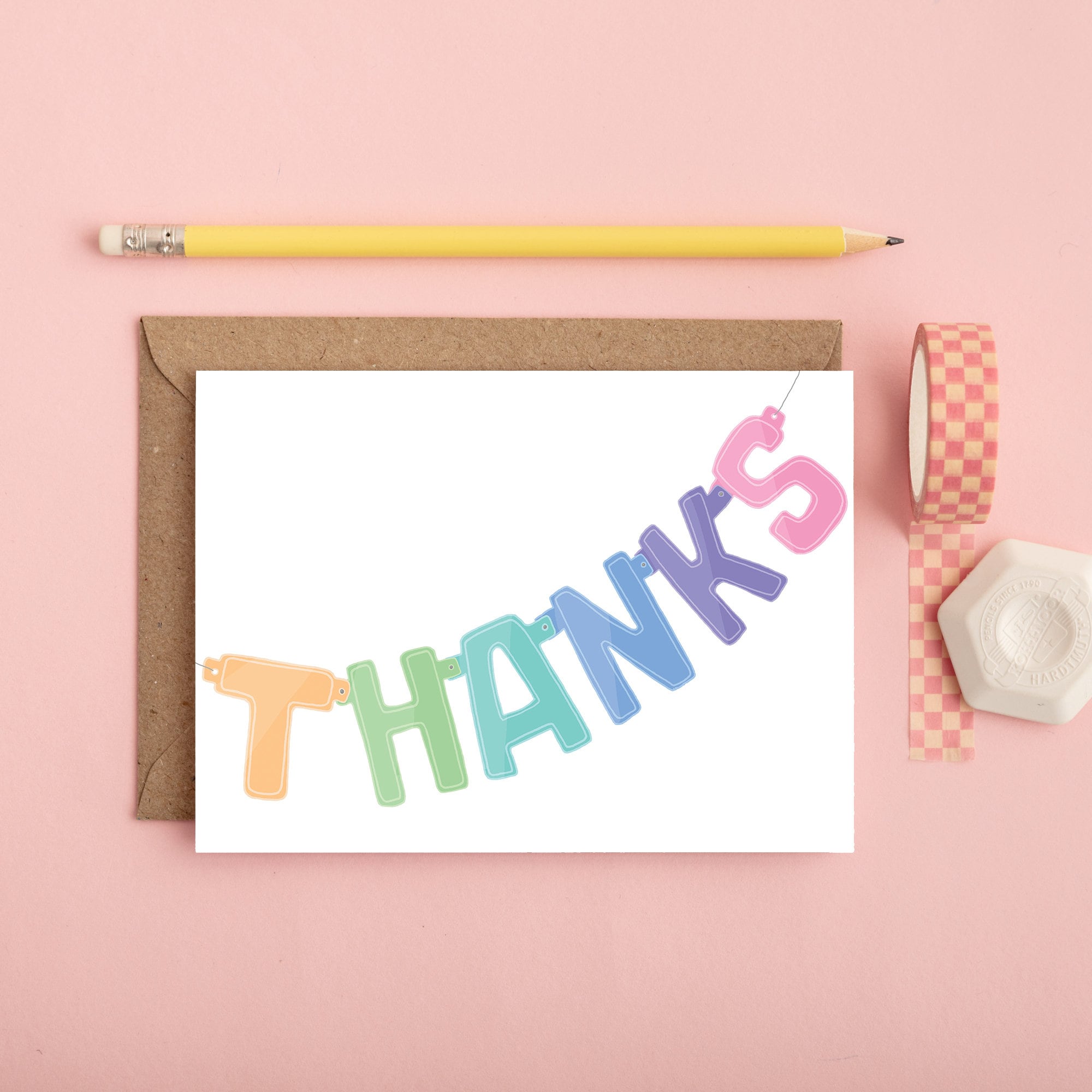 THANKS Thank You Banner Card Hand Drawn Illustration - Etsy