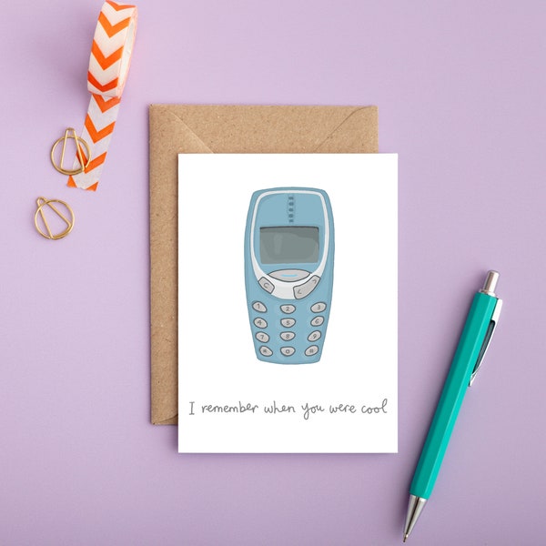Nokia Geburtstagskarte, lustiger Geburtstag, handgezeichnete Karte, lustige Karte, Illustration, old school, cooler Geburtstag, Handy, 2000er, Alternative