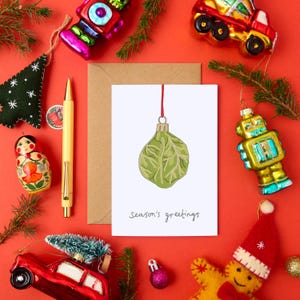 Biglietto di Natale Sprout / Biglietto di auguri divertente / Biglietto di Natale kitsch / Biglietto di auguri di Natale eccentrico / Biglietto di Natale umoristico